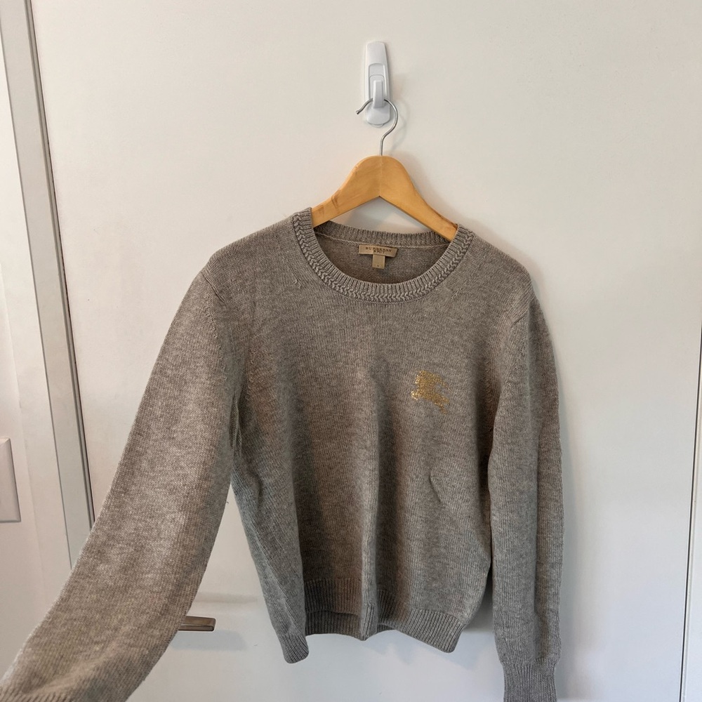 Burberry Brit Grey Crewneck Sweater with Gold Logo (Size M)